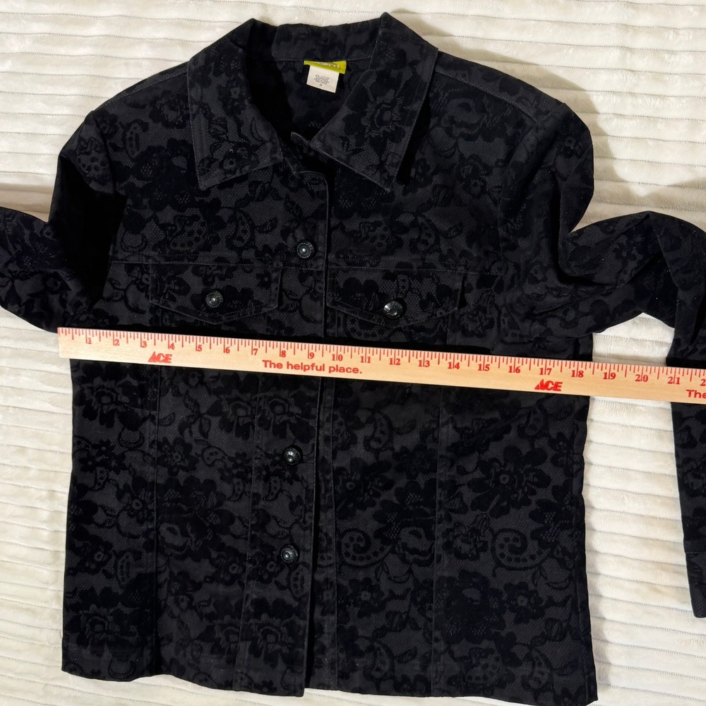 Acorn Womens Black Lace Imprinted Velvet Button Up Jacket Floral Small RN106256 - Picture 11 of 12